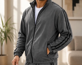 Herren Anthrazit Trainingsanzug Athletisch Reißverschluss Jogging Set Lässige Sportbekleidung Trainings Outfit