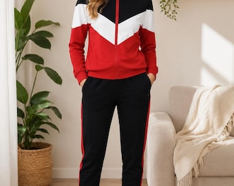 Damen zweiteiliger Trainingsanzug - Trendy Color Block Activewear Set
