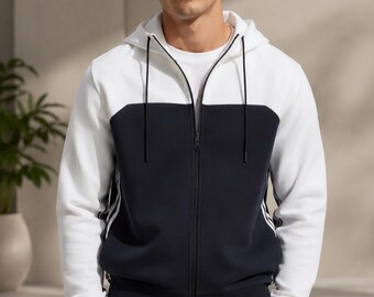 Men's Color Block Zip Up Tracksuit Set Athletic Jogger Hoodie Sportswear Outfit