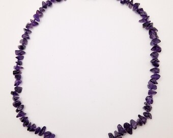 Vintage amethist-chipketting - 19,5 inch natuurlijke paarse kwartssteenstreng, jaren 1970 prinses lengte vatsluiting sieraden