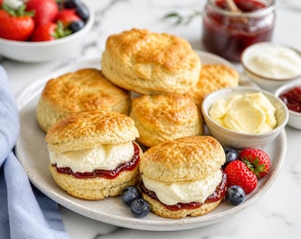 Receta de scones ingleses en PDF, descarga instantánea, scones suaves y mantecosos, un clásico para la hora del té.
