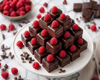 Petit fours de chocolate y frambuesa (PDF, descarga instantánea), deliciosos pastelitos para el té, mini postres glaseados.