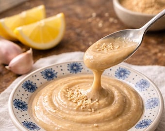 Receita de Molho Cremoso Vegano de Tahine | Molho Mediterrâneo para Salada (Download em PDF) + Planejadores