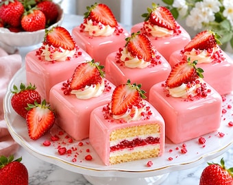 Erdbeer Shortcake Petit Fours Rezept Pdf, Instant Download, Tee-Party Mini Kuchen