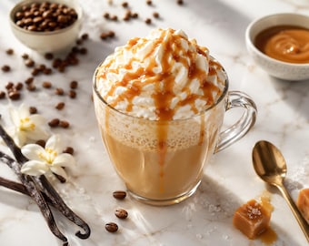 Receta de BLONDIE estilo café helado en PDF, 7Brew Vanilla Caramel Breve, bebida de café helado, descarga instantánea.