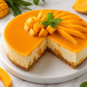 Tarta de queso con mango sin hornear (PDF, descarga instantánea) – Postre casero fácil