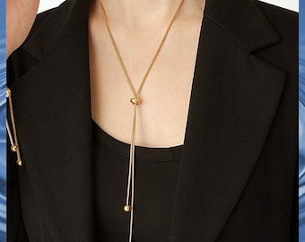 Personalized Snake Chain Y Necklace Adjustable Stainless Steel Minimal Clavicle Necklace Gift for Women