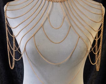 Joyería dorada para hombros para mujer, accesorio de moda bohemio llamativo de 3 colores en capas.