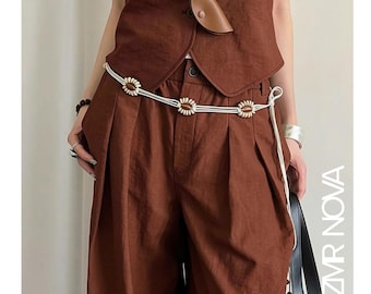 Cinturón de cadena con cuentas y flores estilo boho para mujer, ideal para el verano, faldas, jeans y como joyería corporal.