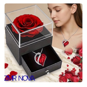 Collar de amor con forma de corazón de océano, rosa eterna, joyero, regalo para San Valentín y el Día de la Madre.