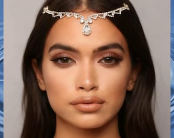 Tiara nupcial de diamantes de imitación con cadena para la cabeza en forma de gota de agua, joyería para la frente, accesorio para el cabello