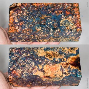 Gran bloque de madera de arce negundo estabilizado / Material para mangos de cuchillos / MJ_1029