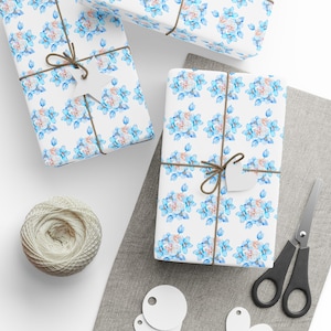 Blue Floral Wrapping Paper | Floral Gift Wrap Sheets | Woman Wrapping Paper | Wedding Wrapping Paper | Luxury Wrapping Paper