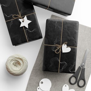 Black Digital Wrapping Paper • Abstract Wave Pattern • Aesthetic Dark Luxury Gift Wrap • Unique Minimalist Printable Gift Sheet