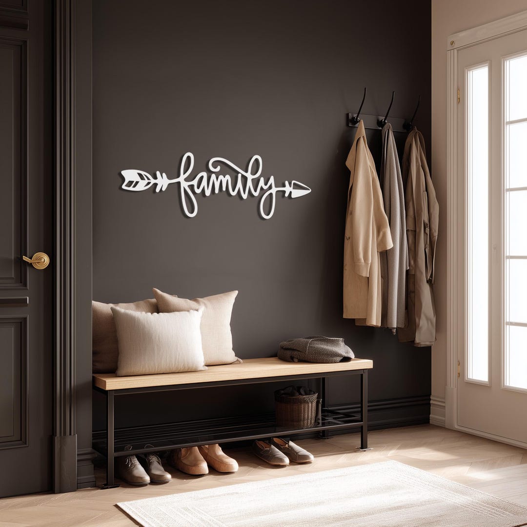 Family Metal Wall Art Sign, Script Family Word Decor, Farmhouse ...