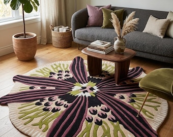 Large Abstract Flower Rug, Statement Boho Living Room Carpet