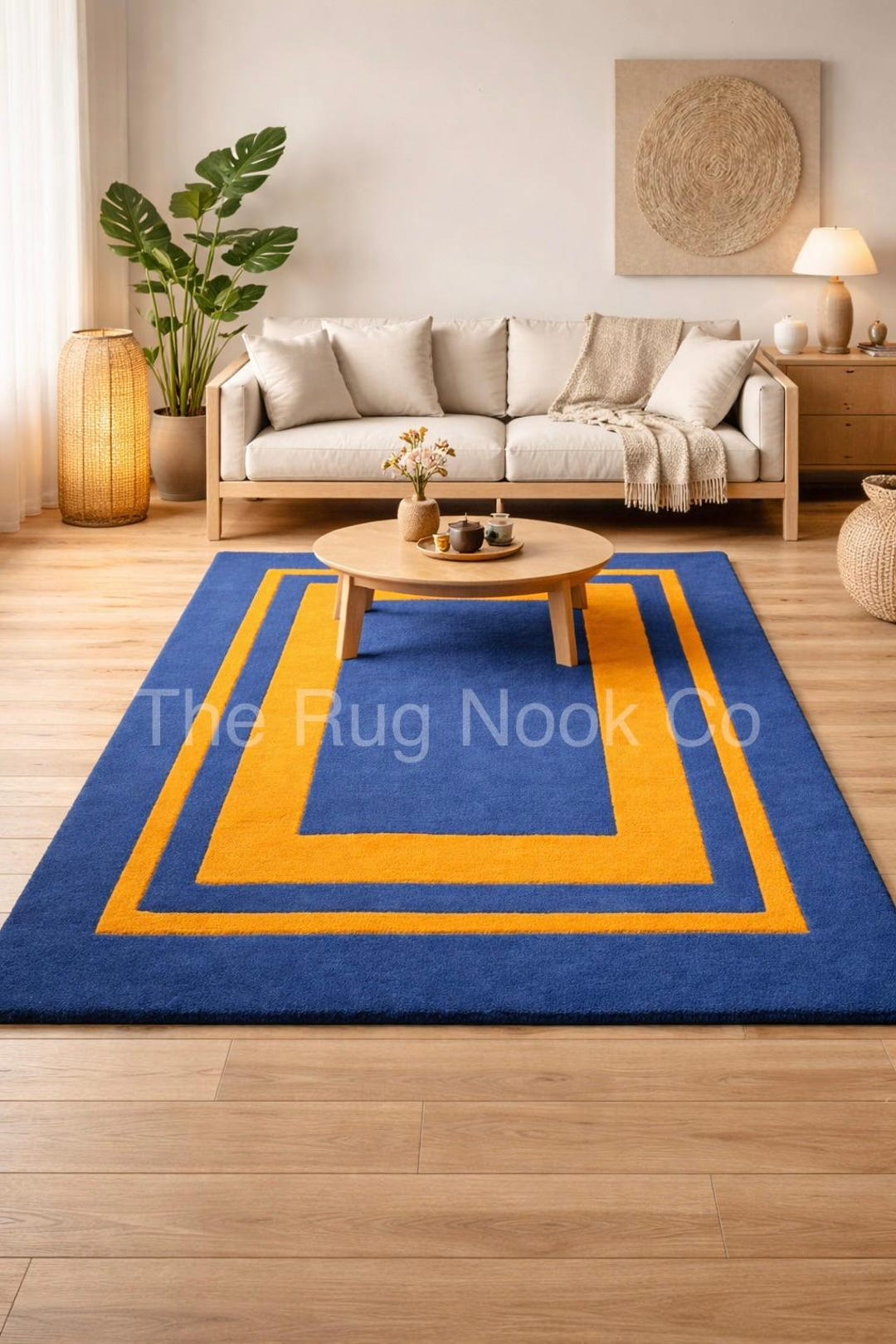 Hand Tufted Blue Mustard Geometric Rug, Modern for Living Room Bedroom ...