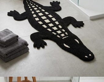 Hand Tufted Crocodile Bath Mat | Soft Animal Rug, Non-Slip Nursery Decor