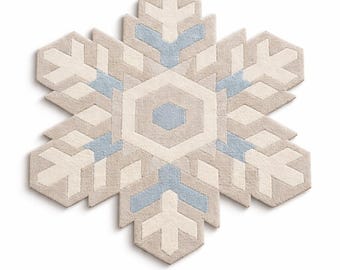 Hand Tufted Snowflakes Beige Blue Rug, Bedroom Living Room Statement Carpet