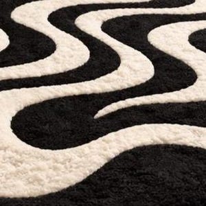 Hand Tufted Abstract Wavy Rug, Black Cream Organic Shape Floor Decor image 5