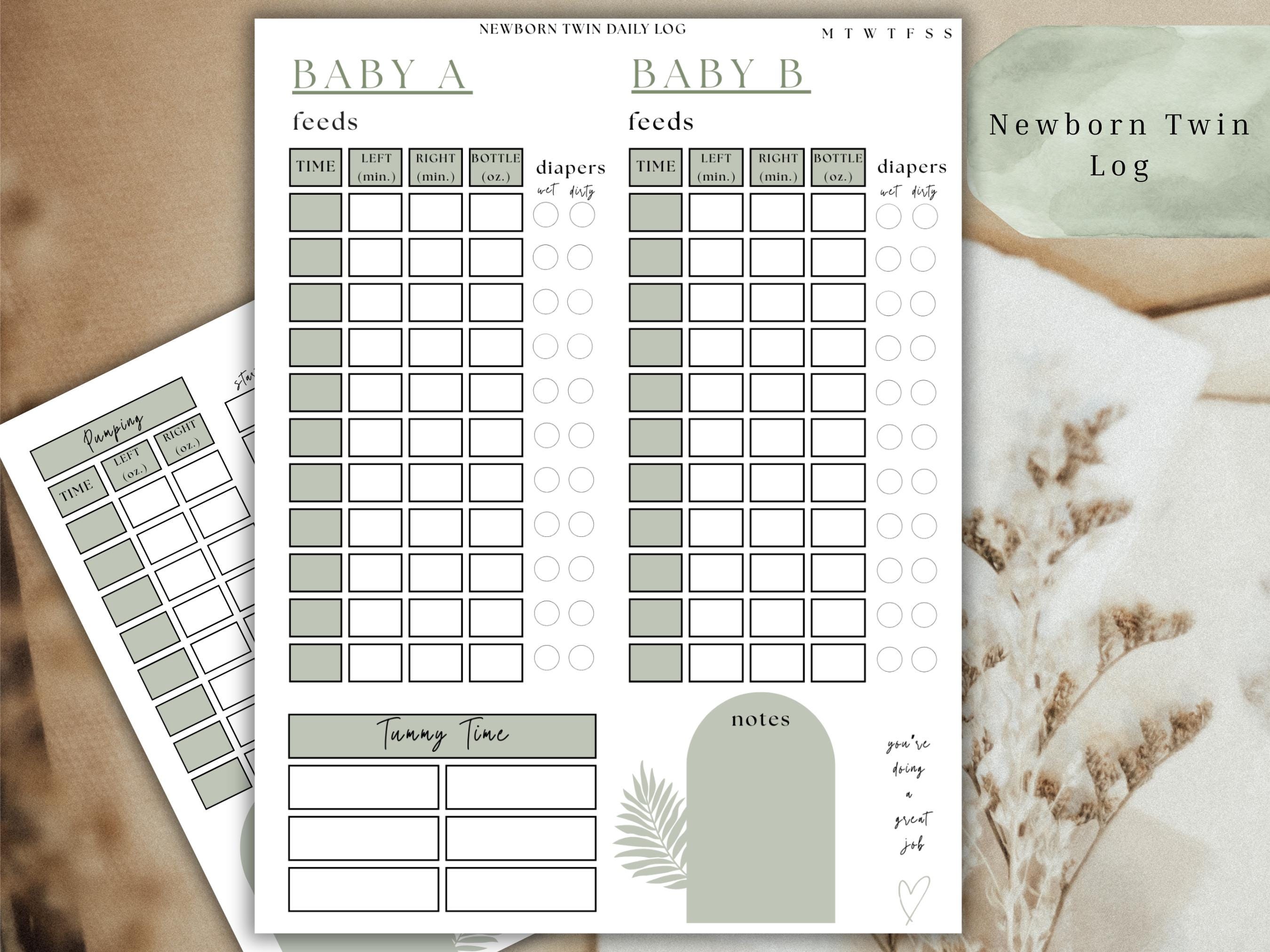 Twin Baby Daily Tracker Printable, Newborn Twin Feeding Log, Twin ...