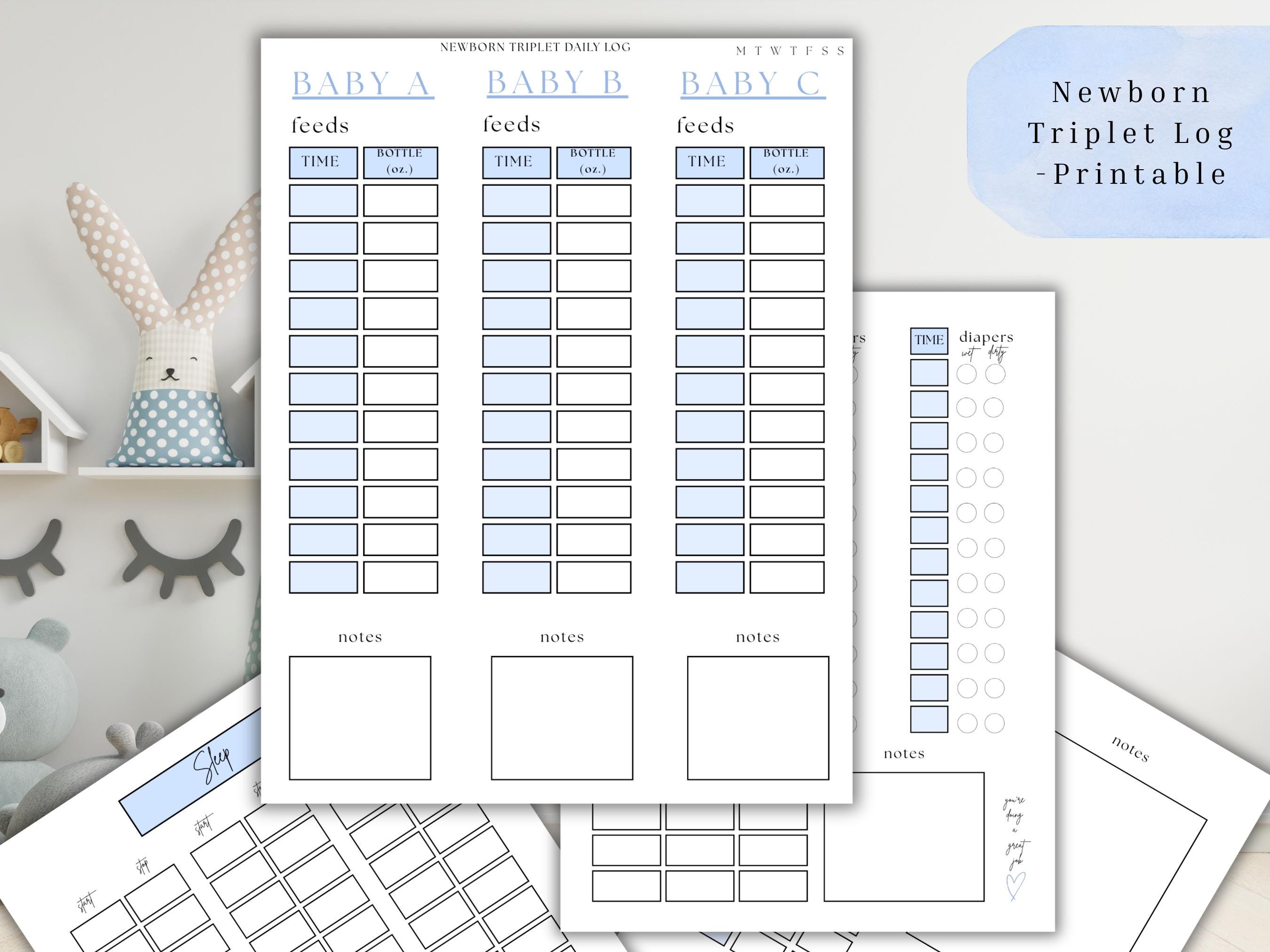 Triplet Baby Daily Tracker Printable, Newborn Triplet Feeding Log ...