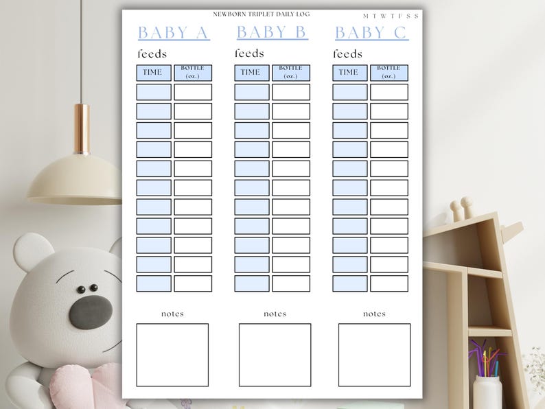 Triplet Baby Daily Tracker Printable, Newborn Triplet Feeding Log ...