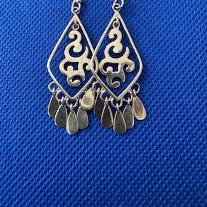 Sterling Silver Cut Out Scroll Chandelier Earrings with French Wires