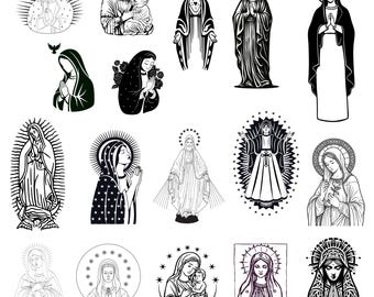 Virgin Mary Mother SVG PNG Pack, Guadalupe Religious Art (Digital Download)