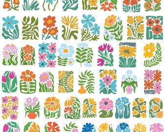 Boho Abstract Flower SVG PNG Pack, Retro Arch Wave Designs (Digital Download)