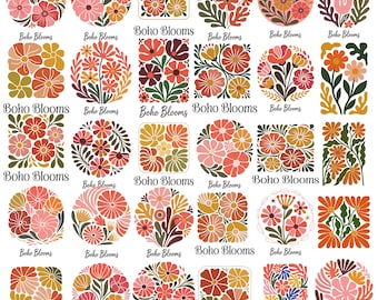 Paquete SVG PNG con estampado floral bohemio vintage, vector floral Matisse coral