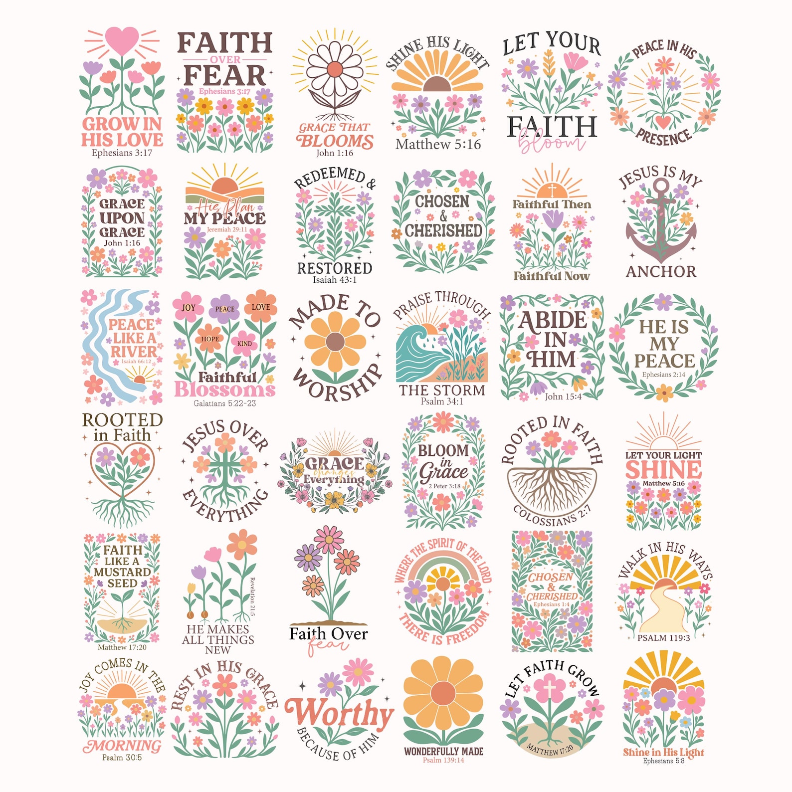 Boho Christian Floral SVG Bundle, Bible Verse Designs (digital Download ...