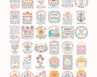 Boho Christian Floral SVG Bundle, Bible Verse Designs (Digital Download)
