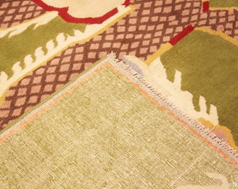 Hand Knotted Wool Dragon Rug, Olive Green Tibetan Oriental Carpet, Luxury Statement Piece