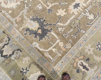 Antique Turkish Oushak Hand-knotted Rug Muted Olive 9x12 10x14 Turkish Rugs, Large Area Living Room Rug Boho Home decor Contemporary Rug