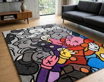 KAWS Inspirierter Tufted Teppich - Abstrakter Cartoon Streetwear Teppich, Pop Art Bodenmatte