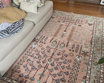 Hand Knotted Oushak Pink Traditional Tree of Life Area Rug 5x8 9x12 10x14 Runner