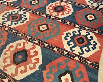10x14 Hand Knotted Tribal Rug, Geometric Kilim Rug, Boho Area Rug, Southwestern Rug, Handmade Wool Carpet, Colorful Living Room Rug