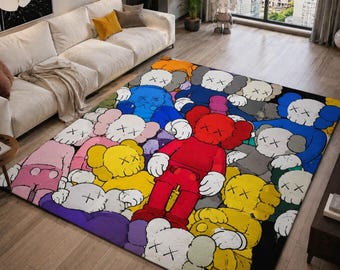 KAWS Inspired Colorful Rug, Handmade Tufted Area Rug, Pop Art Cartoon Carpet, Modern Designer Rug, Statement Living Room Decor