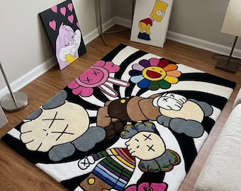 KAWS Inspired Hand-Tufted Rug | Pop Art Anime Carpet for Bedroom, Living Room