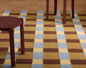 Burgundy Blue Gold Runner Rug, Scandinavian Modern Minimalist Rug, Entryway Kitchen Stairway Rug, Geometric Checkered Carpet, Custom Size