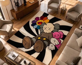 KAWS Inspired Hand-Tufted Rug | Pop Art Anime Carpet for Bedroom, Living Room