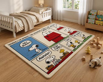 Cute Cartoon Dog Tufted Rug, Comic Style Area Rug, Kids Room Carpet, Playroom Decor, Fun Character Bedroom Rug