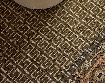 Alfombra de lana anudada a mano, diseño tribal geométrico, alfombra marrón.