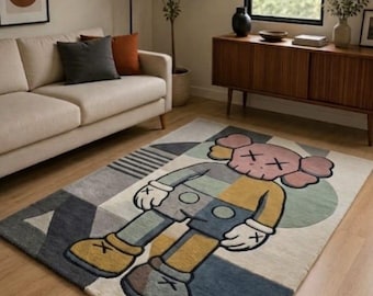 Tapis capitonné inspiré de KAWS : tapis streetwear abstrait dessin animé, tapis de sol pop art