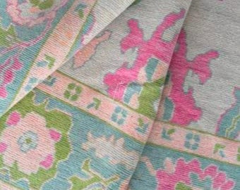 Pastel Oushak Rug, Blue ,Cottagecore Floral Area, Pink Green Boho Living Room ,Origin India