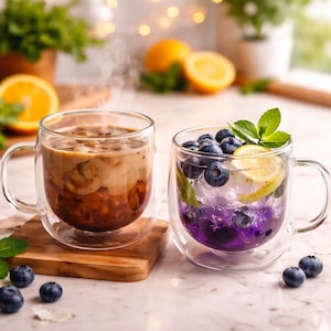 CrystalFlow Double Wall Glass Mug Set