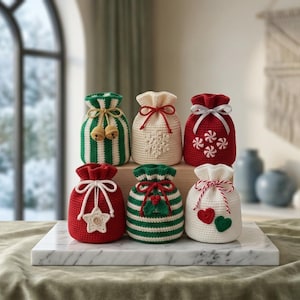 Häkelanleitung für Weihnachtsgeschenktüten, festlicher Beutel mit Kordelzug, Geschenktüten zum Selbermachen (PDF-Download)