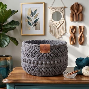 Textured Cable Basket Crochet Pattern | Bobble Storage Bin PDF