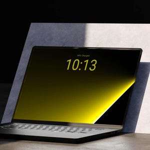 Neon Ray Lemon Yellow Desktop Wallpaper, Dark AMOLED Light Beam Background, Minimal Cyber Aesthetic PC & Laptop Wallpaper